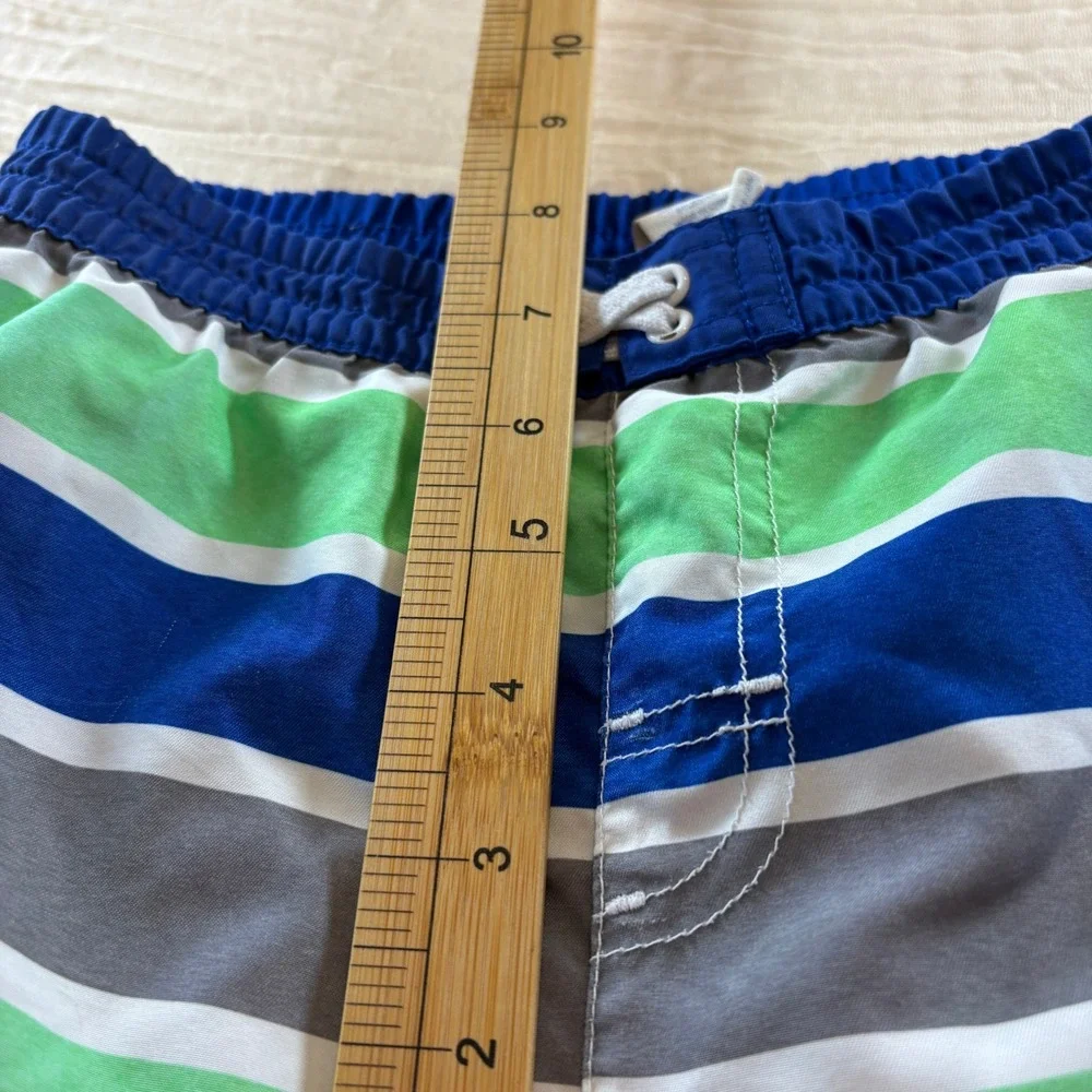 OP Boys Neon Green Blue Stripe Lined Swim Trunks Size 3T